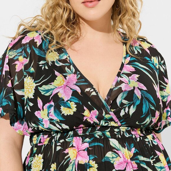 ❤️NWT VINTAGE TORRID SWIM COVER - COVERUP TROPICAL FLORAL DOLMAN DRESS PLUS SIZE - Picture 2 of 12